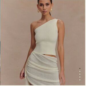 Meshki  Cali Drape Skirt Knit Mini Dress - Ivory